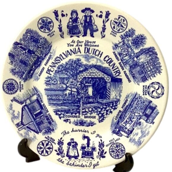Vintage 1960s Pennsylvania Dutch Country Blue and White Collector's Plate 9" - Picture 1 of 6